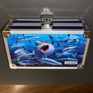 Vaultz Shark Lock Box w/ Keys Blue Metal Storage Case Kids Security Box